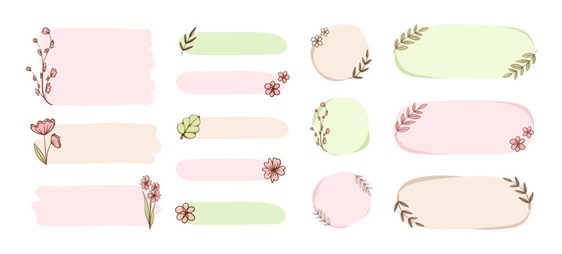 Aesthetic boho floral frame collection. Cute pastel border for card design, wedding, digital print, scrapbook, teacher elements, postcard, poster and more.