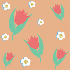 seamless pattern with pink tulips seamless floral pattern with flowers seamless pattern with flowers spring greeting card,spring tulips,spring flowers,daisies,tulips,red,green