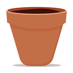 An empty flower pot on a white background. Brown clay flower pot in cartoon style. Vector. © Olha Ye