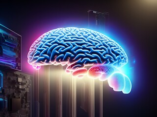 Obraz na płótnie Canvas Health Technology Brain Science Scan. AI Generative