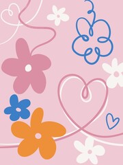 Flowers cute colored illustration, pink background