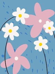 Flowers cute colored illustration, blue background