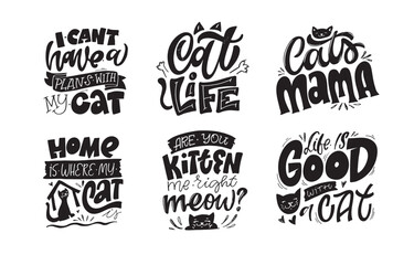 Cute hand drawn doodle lettering postcard about cats. T-shirt design, mug print, invitation, web. Cat lover