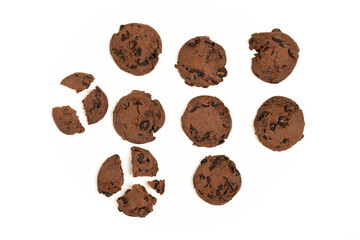 Chocolate cookies isolated on white.