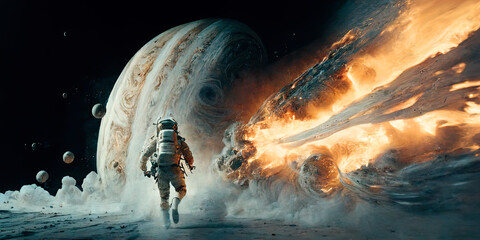 Space apocalypse. Planet explosion, storm, armageddon, space mission... ai generative