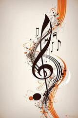 treble clef with flowing music signs, staff created with Generative AI technology