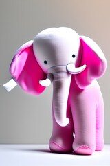 Elephant plush doll isolated on white background with shadow reflection. Elephant plush stuffed puppet on a white background. Colorful stuffed elephant toy. pink elephant - generative ai