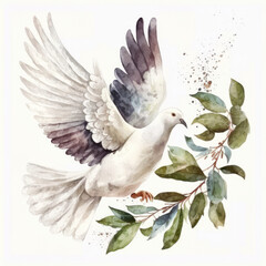 Watercolor Dove Peace Symbol. Illustration AI Generative