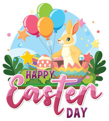 Naklejka premium Happy Easter with Cute Bunny for Banner or Poster Design