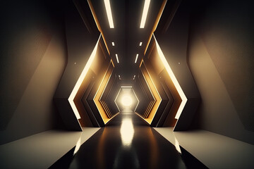 abstract tunnel corridor with rays of light as a futuristic and technological concept. Created with Generative AI Technology