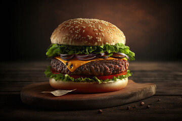 Rustic Burger. Illustration AI Generative