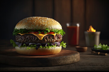 Rustic Burger. Illustration AI Generative