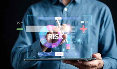 High Risk of Business decision making and risk analysis. Measuring level bar virtual, Risky...
