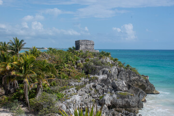 Cliff at Tulum Yucatan Mexico with Mayan Temple - 577329099