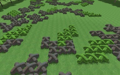 Fototapeta premium 3D illustration of modern landscape architecture. Modular topiary garden with clipped borders in the form of crosses. Background computer rendering of landscape design.
