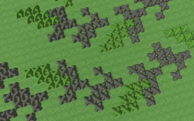 Fototapeta premium 3D illustration of modern landscape architecture. Modular topiary garden with clipped borders in the form of crosses. Background computer rendering of landscape design.