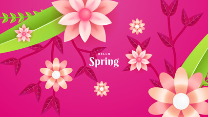 Bright pink beautiful spring floral background template
