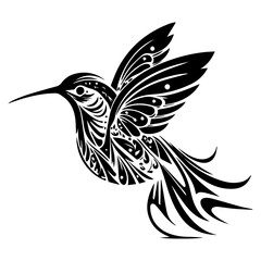 Illustration vector graphic of hummingbird icon. Tribal hummingbird image. Black and white color. Simple flat image