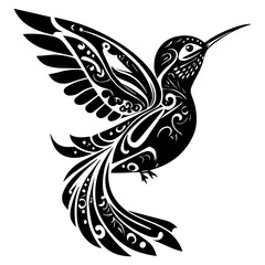 Illustration vector graphic of hummingbird icon. Tribal hummingbird image. Black and white color. Simple flat image