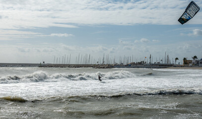 kite surfing on the beach