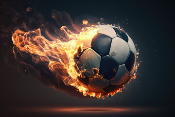 Fototapeta premium Soccer Ball on Fire. Illustration AI Generative