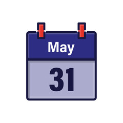 May 31, Calendar icon. Day, month. Meeting appointment time. Event schedule date. Flat vector illustration.