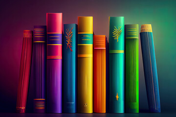 Row of of colorful books on background. Generative Ai