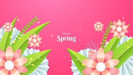 Hello spring. Pastel pink spring landscape background vector