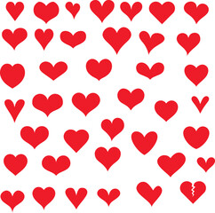 Hearts Shapes Icons, Red symetric hearts - Flat icon set stock illustration