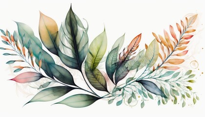 Beautiful colourful waterpaing leaves, made with generative ai