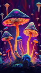 Fototapeta na wymiar Beautiful colourful magic mushrooms, made with generative ai