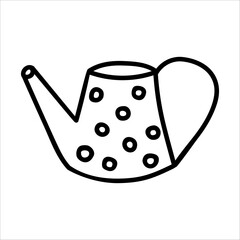 Watering can doodle vector illustration isolated on white background.