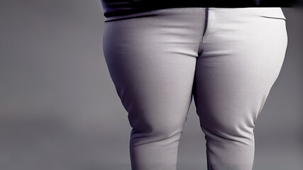 Woman overweight wearing tight pant close up - 577332653