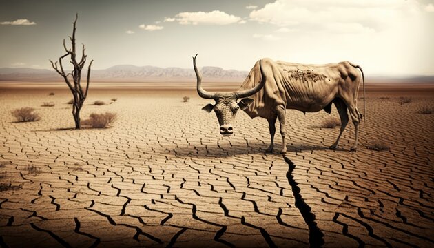 Devastating Drought Illustration - A Harsh Reminder of the Impacts of Climate Change. Generative ai illustration