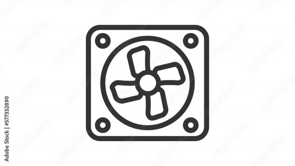 Poster animated cpu cooler linear icon. removes waste heat. computer component. hardware. seamless loop hd 