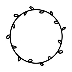 Willow round wreath doodle vector illustration isolated on white background
