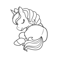 Cute Cartoon Unicorn. Illustration on transparent background for coloring books