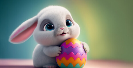 Cute Easter bunny with a colorful Easter egg. Generative AI
- 577333066
