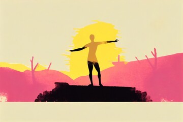 Silhouette of a Person Standing in an Assertive Pose in the Sun – Generative AI