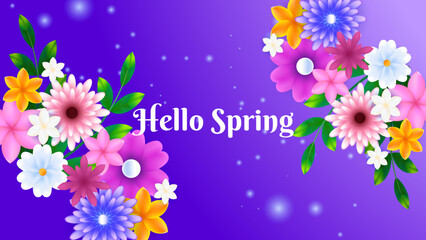 Fototapeta na wymiar Spring landscape wallpaper design. Beautiful purple floral background template