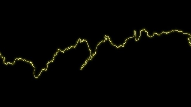 細く、細かいギザギザの電気や波形のイメージのアニメーション素材　ループ　黒背景　イエロー