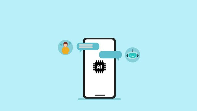 Customer support using chat bot, Business using AI for customer enquire, CRM system - 2D animation video clip 