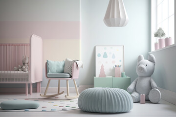 Colorful interior design Children's room decorated with pastel colors. Ai generative