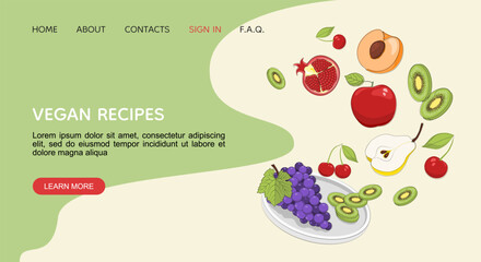 Vegan food landing page with fresh fruits on a plate