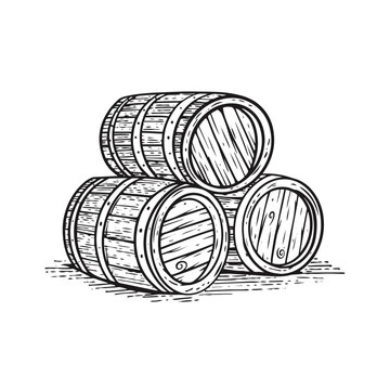 recommend clip art: Barrels stacked black color engraving style vector illustration.