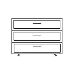 Simple monochrome bedroom chest of drawers icon in a line style. Vector interior item isolated on a white background