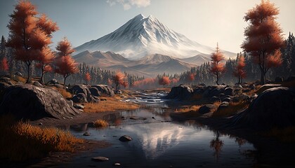 river mountain landscape Generative AI