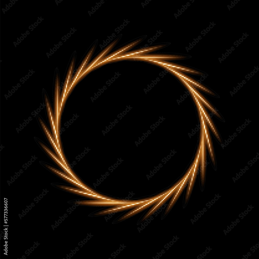 Poster solar eclipse with gold fiery flashes on edge vector illustration. abstract golden circle frame of s