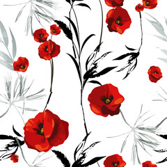 Seamless pattern flowers abstraction poppies