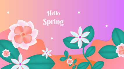 Beautiful spring landscape with smooth gradient. Soft pink vector design